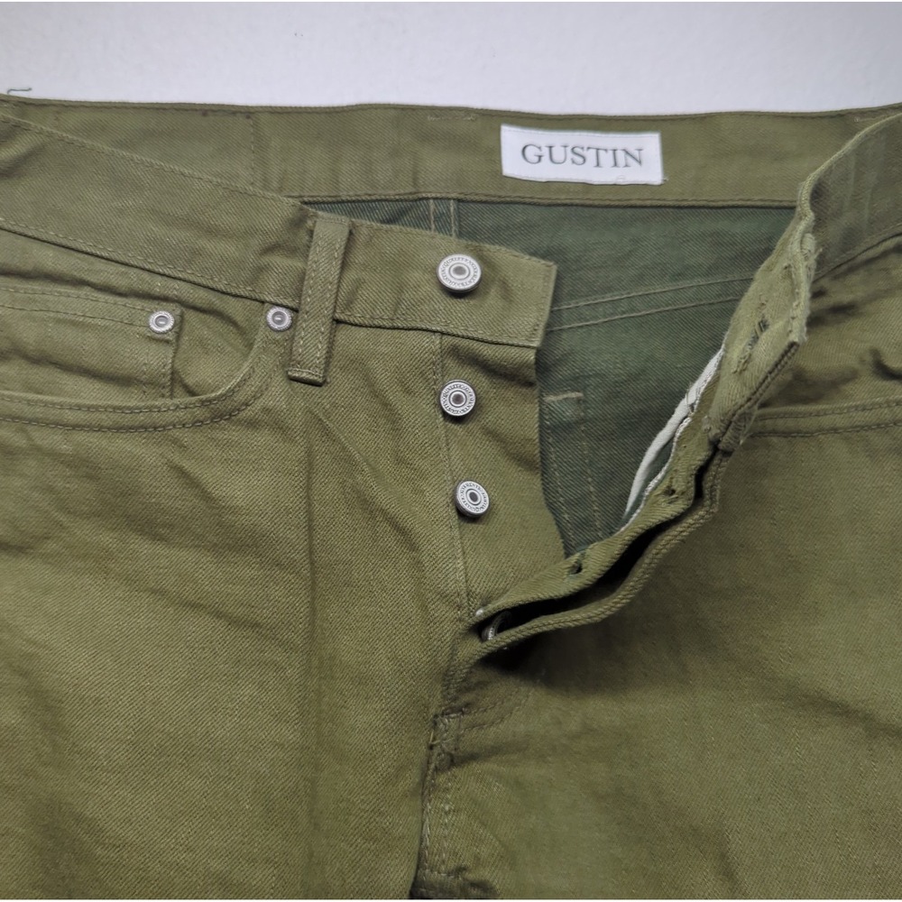 Gustin Jeans Mens 30x30 Military Green Slim Skinny Tapered Selvedge Denim - Picture 5 of 11